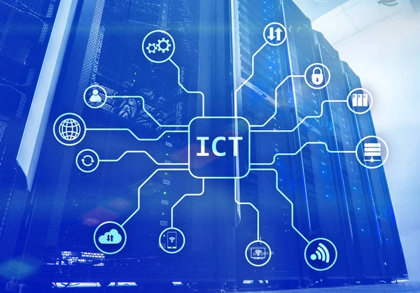 Ict Sunucu Odası Arka Plan Üzerinde Bilgi Iletişim Teknoloji Kavramı — Stok fotoğraf