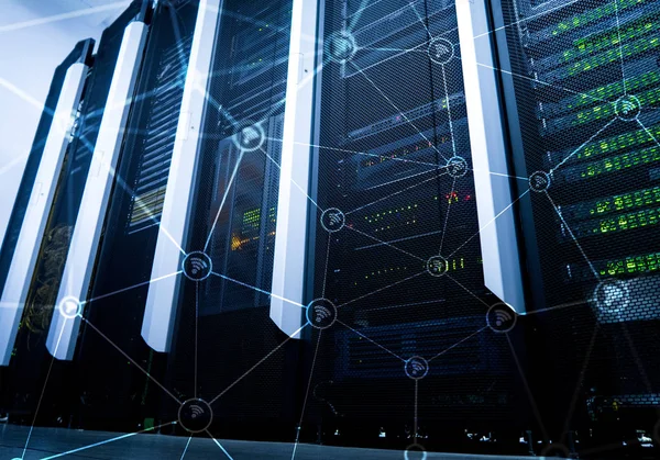 Wi fi ağ Soyut yapı modern sunucu Oda zemin üzerine.