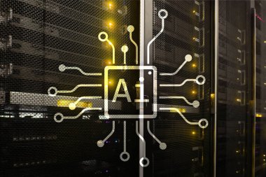 AI, yapay zeka, otomasyon ve modern bilgi teknolojisi kavramı sanal ekran üzerinde.