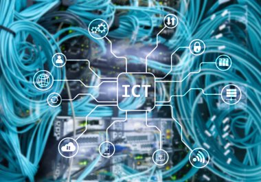 ICT - sunucu odası arka plan üzerinde bilgi ve iletişim teknoloji kavramı.