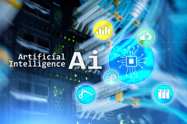 AI, yapay zeka, otomasyon ve modern bilgi teknolojisi kavramı sanal ekran üzerinde.