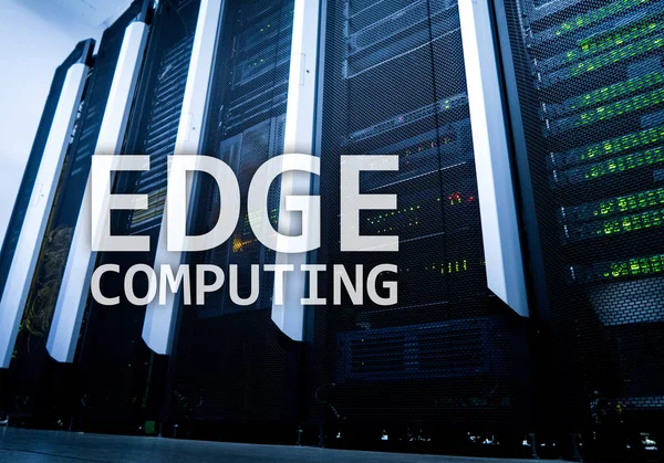 EDGE computing, internet and modern technology concept on modern server room background.