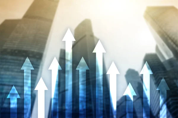 Gráfico Flecha Hacia Arriba Sobre Fondo Rascacielos Concepto Inversión Crecimiento —  Fotos de Stock