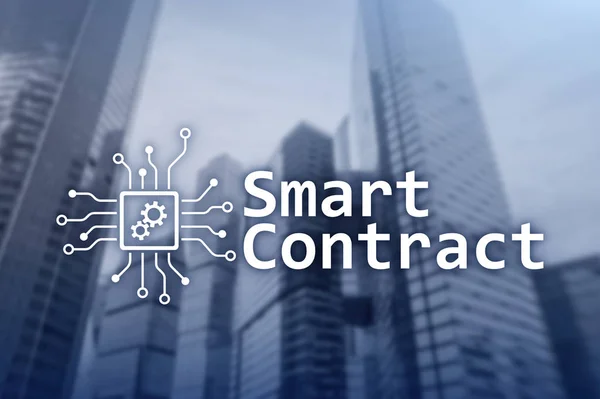 Smart Contract Blockchain Technology Business Finance Tech Concept Skyscrapers Background — Stock Photo, Image