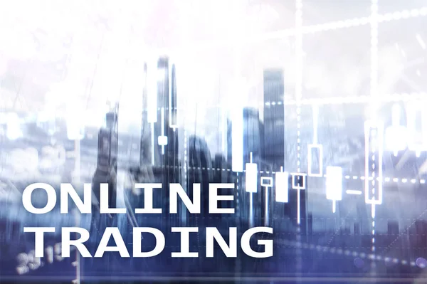 Online Συναλλαγών Forex Επενδυτική Ιδέα Σχετικά Φόντο Θολή Επιχειρηματικό Κέντρο — Φωτογραφία Αρχείου