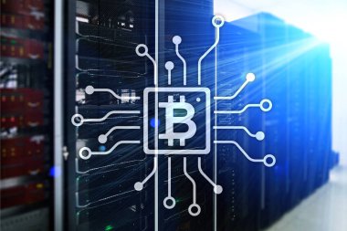 Bitcoin, sunucu Oda zemin üzerine Blockchain kavramı.