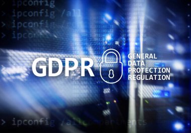 Gdpr, genel veri koruma yönetmeliği uyum. Sunucu odası arka plan.