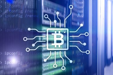 Bitcoin, sunucu Oda zemin üzerine Blockchain kavramı.