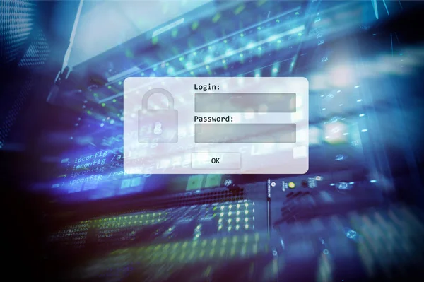 Serverrum Login Och Lösenord Begäran Tillgång Till Data Och Säkerhet — Stockfoto
