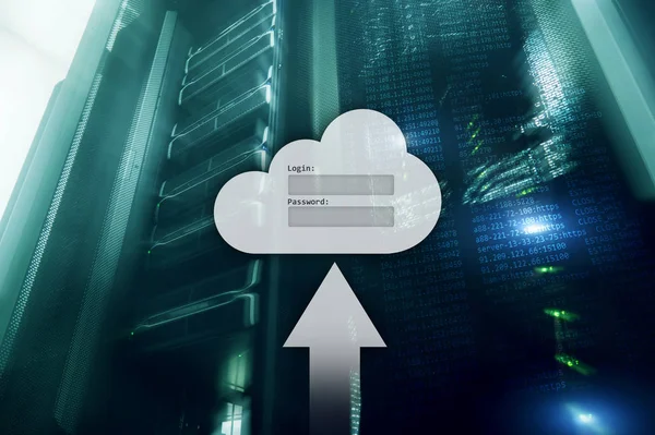 Cloud Storage Data Access Login Password Request Window Server Room — Stock Photo, Image
