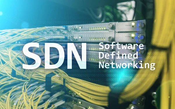 Sdn ソフトウェアは 最新のサーバー ルームの背景にネットワー キングの概念を定義 — ストック写真