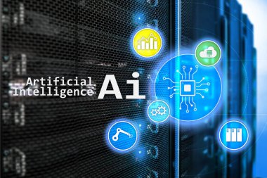 AI, yapay zeka, otomasyon ve modern bilgi teknolojisi kavramı sanal ekran üzerinde.