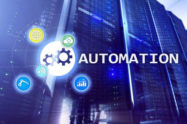 İş süreci ve yenilik teknoloji imalat Otomasyonu. Sunucu odası arka plan üzerinde Internet ve teknoloji kavramı.