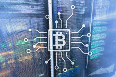 Bitcoin, sunucu Oda zemin üzerine Blockchain kavramı.