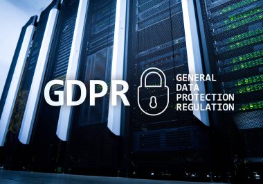 Gdpr, genel veri koruma yönetmeliği uyum. Sunucu odası arka plan.