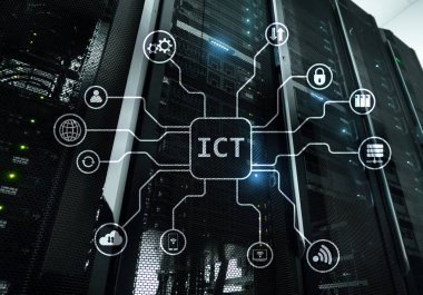 ICT - sunucu odası arka plan üzerinde bilgi ve iletişim teknoloji kavramı.