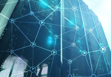 Wi fi ağ Soyut yapı modern sunucu Oda zemin üzerine.