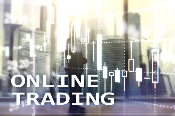 Online Συναλλαγών Forex Επενδυτική Ιδέα Σχετικά Φόντο Θολή Επιχειρηματικό Κέντρο — Φωτογραφία Αρχείου