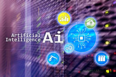 AI, yapay zeka, otomasyon ve modern bilgi teknolojisi kavramı sanal ekran üzerinde.