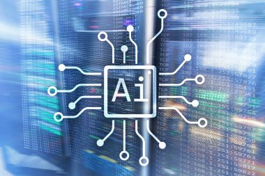 AI, yapay zeka, otomasyon ve modern bilgi teknolojisi kavramı sanal ekran üzerinde.