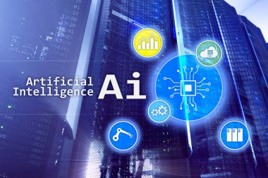 AI, yapay zeka, otomasyon ve modern bilgi teknolojisi kavramı sanal ekran üzerinde.
