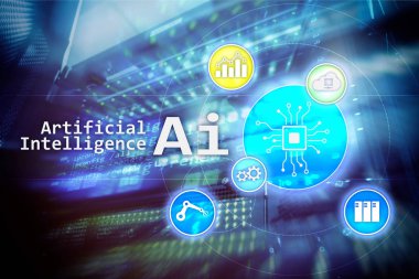 AI, yapay zeka, otomasyon ve modern bilgi teknolojisi kavramı sanal ekran üzerinde.
