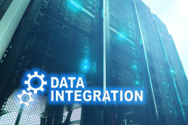 Veri entegrasyon bilgi teknolojisi kavramı sunucu Oda zemin üzerine.