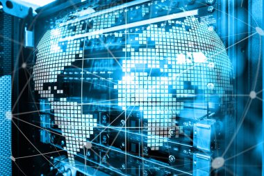 Telekomünikasyon ve internet teknoloji kavram olarak 3B dünya.