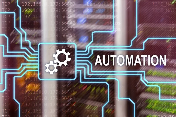 İş süreci ve yenilik teknoloji imalat Otomasyonu. Sunucu odası arka plan üzerinde Internet ve teknoloji kavramı.