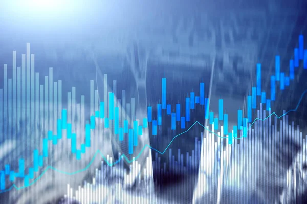 Gráfico Negociação Ações Castiçal Diagramas Fundo Centro Escritório Borrado — Fotografia de Stock
