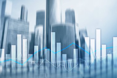 Mali grafikler ve bulanık iş merkezi zemin üzerine. Yatırım ve ticaret kavramı.