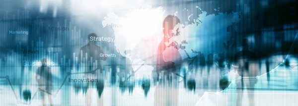 Negocios Resumen Fondo Doble Exposición Gráfico Gráfico Diagrama Mapa Mundial — Foto de Stock