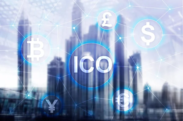 Ico Початковий Монета Пропонуючи Blockchain Cryptocurrency Концепцію Розмиті Бізнес Будівництва — стокове фото
