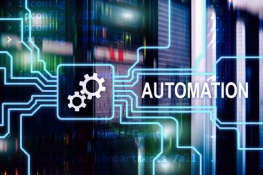 İş süreci ve yenilik teknoloji imalat Otomasyonu. Sunucu odası arka plan üzerinde Internet ve teknoloji kavramı.