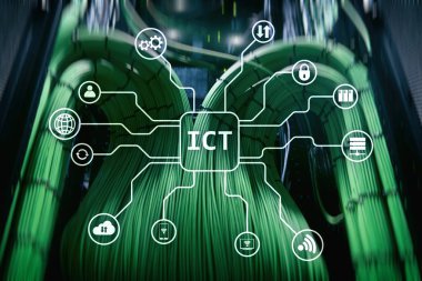 ICT - sunucu odası arka plan üzerinde bilgi ve iletişim teknoloji kavramı.
