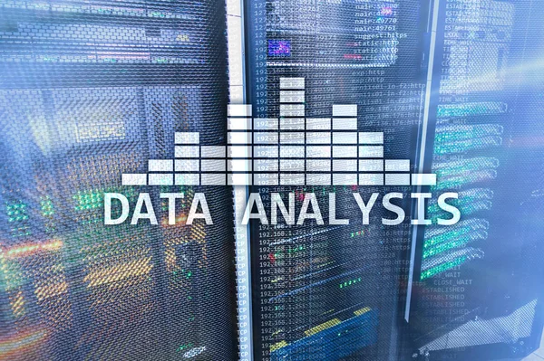 Big Data analysis text on server room background. Internet and modern technology concept.