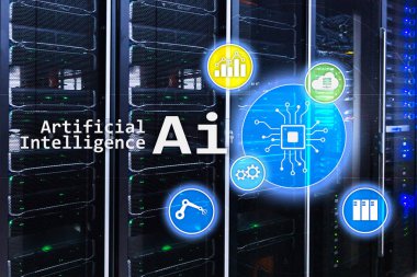 AI, yapay zeka, otomasyon ve modern bilgi teknolojisi kavramı sanal ekran üzerinde.