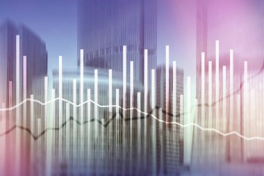 Çift Pozlama ekonomi büyüme diyagram üzerinde arka plan bulanık. İş ve yatırım kavramı.