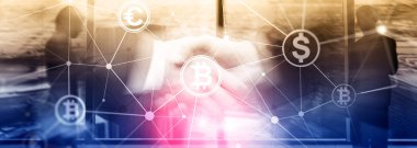 Çift Pozlama kavramı, Bitcoin ve blockchain. Dijital Ekonomi ve ticaret para.