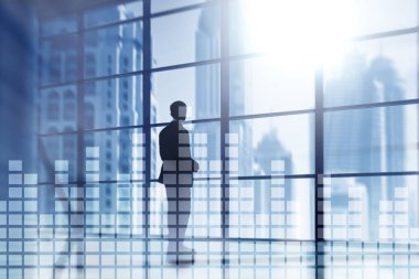 Mali grafik üzerinde bulanık gökdelen office arka plan.