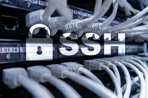 SSH, Secure Shell protocol and software. Data protection, internet and telecommunication concept.