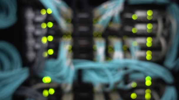 Fiber Optiska Kontakten Gränssnitt Rack Monterade Servrar Serverhall Server Rack — Stockvideo