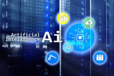 AI, yapay zeka, otomasyon ve modern bilgi teknolojisi kavramı sanal ekran üzerinde.