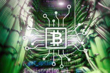 Bitcoin, sunucu Oda zemin üzerine Blockchain kavramı.