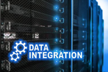 Veri entegrasyon bilgi teknolojisi kavramı sunucu Oda zemin üzerine.