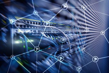 Wi fi ağ Soyut yapı modern sunucu Oda zemin üzerine.