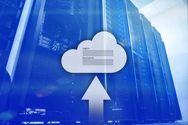 Cloud Opslag Gegevenstoegang Login Wachtwoord Opvraagvenster Server Kamer Achtergrond Concept — Stockfoto