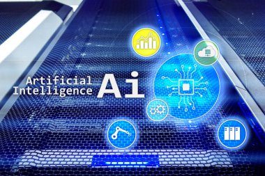 AI, yapay zeka, otomasyon ve modern bilgi teknolojisi kavramı sanal ekran üzerinde.