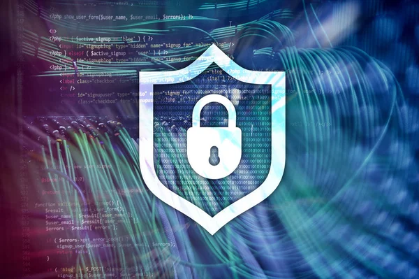 Ikona Štítu Kybernetické Ochrany Serveru Pokoj Pozadí Informace Zabezpečení Virus — Stock fotografie