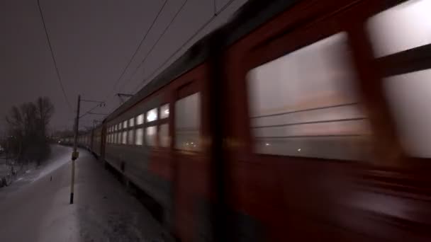 Moskou Rusland Januari 2018 Passagierstrein Passeren Door Het Opheffen Van — Stockvideo